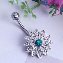 Fashion Opal Crystal Flower belly button rings surgical steel Body Jewelry Sexy Navel Piercing 2024 - buy cheap