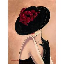 Hermosa pintura al óleo de mujer en sombrero negro, obra de arte femenina en lienzo, decoración de pared pintada a mano 2024 - compra barato