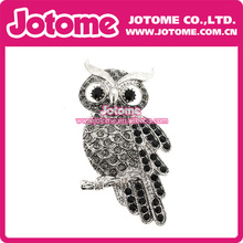 100pcs/ 50mm Silver Tone Fashion Accessories Black Crystal Rhinestone Perched Branches Owl Animal Pin Brooch 2024 - buy cheap
