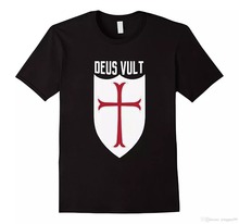 On Sale New Fashion Summer Print T-Shirt Men Deus Vult God Wills It Crusade Meme T-Shirt Custom Made T-Shirts 2024 - buy cheap