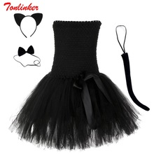 Fantasia cosplay de gato preto para meninas, princesa, vestidos tutu para crianças, vestido de festa com tema de halloween 2024 - compre barato