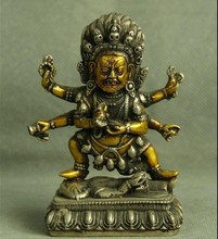 YM-escultura de plata tibetana antigua, 312, 12,5 CM, Budismo dorado, 6 brazos, deidad wraful Mahakala 2024 - compra barato