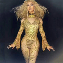 Sexy Stage Gold Rhinestones Nude Jumpsuit Sexy Nice Bodysuis Full Crystals Stage Clothing Costume Prom Birthday Celebrate Outfit 2024 - buy cheap