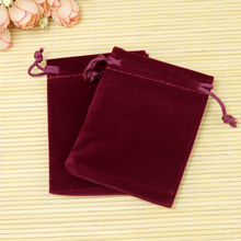 Bolsa de terciopelo rojo oscuro de 10x12cm, bolsa pequeña con cordón para pulsera, embalaje de joyería, bolsas de regalo, 50 unids/lote 2024 - compra barato
