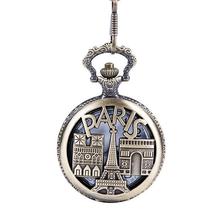 Reloj de bolsillo de cuarzo para hombre y mujer, cronógrafo con cadena, Estilo Vintage, bronce, cobre, Francia, recuerdo de París, Torre Eiffel, PO258 2024 - compra barato