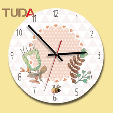 TUDA Environmentally Friendly Wooden Art Wall Clock Simple Mute Wall Clock Cartoon Creative Round Quartz Clock 2024 - buy cheap