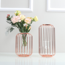 Стеклянная ваза для цветов, металлическая художественная ваза из железа, цветочный горшок из розового золота, украшение дома, свадебное украшение, контейнер для гидропоники 2024 - купить недорого