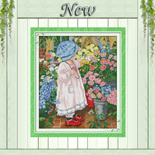 Набор для вышивки крестиком, Картина на холсте с цветочным рисунком девушки сада, дома, DMC 11CT 14CT 2024 - купить недорого