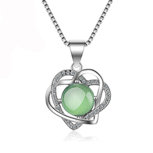 Utimtree Top Statement Jewelry Women Heart Necklace with Cubic Zirconia Green Cat Eye Stone Pendants Necklaces for Lady 2024 - buy cheap