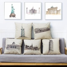 Classic Building Statue Of Liberty Scenic Throw Pillow Cover 45*45cm Cushion Covers Linen Pillow Case Home Decor Pillows Cases 2024 - buy cheap