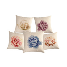 45*45CM Fresh Style Pillowcase Rose Peony  Printed Linen Cushion Cover Throw Pillow Case For Living Room Waist Pillows 2024 - buy cheap