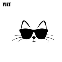 YJZT-Gato genial con gafas de sol, pegatina de vinilo para coche, felino, Amor de Mascota, negro, plata, C10-02482, 14CM x 7,2 CM 2024 - compra barato