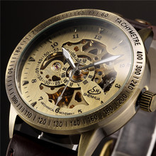 Shenhua relógio de pulso mecânico, relógio masculino automático de esqueleto de bronze, retrô analógico 2024 - compre barato