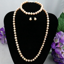 Pink freshwater pearl necklace suit 6-7mm necklace 18" Bracelet 7.5" earring Jewelry women jewelry making design 2024 - buy cheap