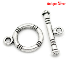 8SEASONS Zinc Based Alloy Toggle Clasps Round Antique Silver Color Stripe Carved DIY Jewelry 16mm x 12mm 20mm x 7mm, 40 Sets 2024 - buy cheap