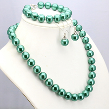 Collar con perlas de vidrio verde profundo para mujer, de 12mm conjunto de collar, 18 ", pulsera de 7,5", pendiente opcional, diseño de joyería 2024 - compra barato