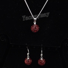 Dark Red Disco Ball Pendant Earrings And Silver Plated Necklace Crystal Jewelry Set 10 Sets Wholesale 2024 - buy cheap