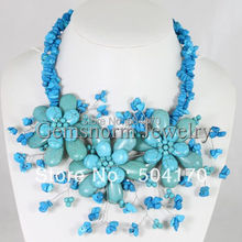 Free Shipping! Charming Blue Stone Necklace Euramerican Style Fancy Necklace Floral Jewelry Latest Fashion Hot TN106 2024 - buy cheap