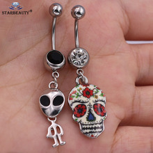 1PC Women's Gold Piercing Navel Gold 14G 316L surgical steel Skull Non Dangle Navel Belly Button Ring Body Piercing Jewelry 2024 - buy cheap