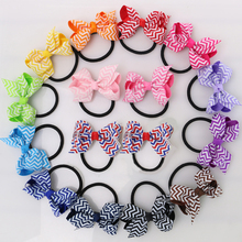 MyAmy Free Shipping 32pcs/lot 3.3'' chevron printed hair bows with elastic band tail hair ties 2024 - buy cheap