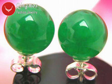 Qingmos Trendy Green Jades Earrings for Women with 10mm Round Natural Stone Jades Sterling Silver S925 Stud Earring Jewelry e129 2024 - buy cheap