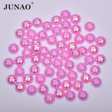 JUNAO 10mm Dark Pink AB Half Round Pearl Rhinestones Non Sewing Acrylic Beads Flatback Pearls Beads Stones Applique for Crafts 2024 - buy cheap