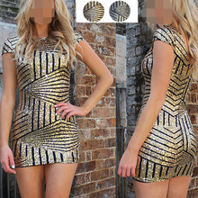 New Fashion Short Party Club Wear Sequin Dress Short Sleeve Sexy Backless Bodycon Short Dresses Summer Style Gold Silver 2024 - buy cheap