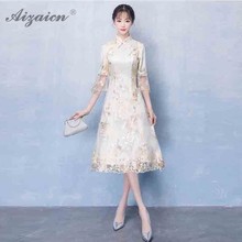 Fashion Lace Embroidery Cheongsam China Long Dresses Modern Oriental Style Party Gown Qi Pao Women Chinese Evening Dress Qipao 2024 - buy cheap