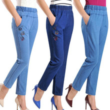 Plus Size 5XL Jeans Female 2019 Spring Summer New Embroidery Nine Denim Pants Slim High Waist Elasticity Casual Women Pants 2024 - buy cheap