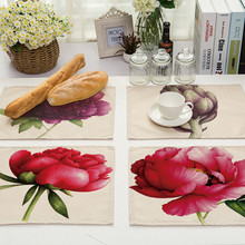 1Pcs Flower Pattern Placemat Dining Table Mat Drink Coaster Cotton Linen Pads Bowl Cup Mats 42*32cm Kitchen Accessories MP0023 2024 - buy cheap