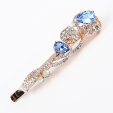 1 PC hair clip women flower rhinestones blue pink purple girls hot brand hairclip K9 crystal stones golden alloy head jewelry 2024 - buy cheap