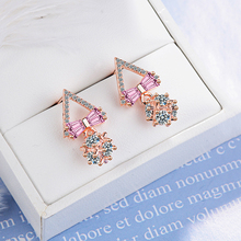 2019 nueva moda triángulo Rosa Bowknot Stud pendientes joyería de moda plata circón cristal perla flor Stud pendiente para las mujeres 2024 - compra barato