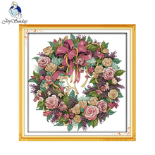 Joy Sunday A wreath of roses Chinese Cross Stitch for Embroidery Needlework Sets Cross Stitch Pattern home decoration 2024 - buy cheap