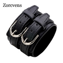 ZORCVENS Fashion Double Belt Leather Wrist Friendship Big Wide Bracelet for Men Buckle Vintage Punk Jewelry 2024 - купить недорого
