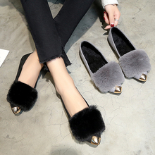 2020 Winter Shoes Fur Woman Flats Gold Pointed Toe Slip on Flat Shoes Plush Warm Women Loafers Faux Fur zapatos mujer 6795 2024 - buy cheap
