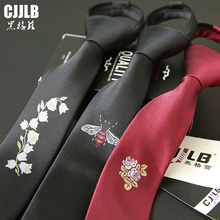 Corbatas de moda de 5cm para hombre y mujer, corbatas con cremallera tipo flecha, corbata de seda de poliéster bordada, corbata negra y roja, corbata estrecha para estudiantes 2024 - compra barato