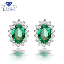 Genuine Emerald Stud Earring, Solid 18K White Gold Natural Diamond& Emerald Earrings For Women WE042 2024 - buy cheap