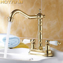 Free shipping Gold color bathroom basin faucet brass Dual handle tap hot and cold mixer banheiro torneira vanity tap YT-5067 2024 - buy cheap