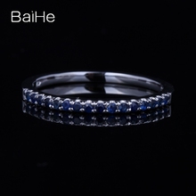 BAIHE sólido 10K oro blanco 0.2ct anillos de zafiro redondos impecables para las mujeres joyería fina banda de boda de compromiso de la gota de oro 2024 - compra barato