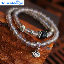 JoursNeige Natural Gray Crystal Bracelets Tibetan Silver Lotus Pendant for Girl Women Crystal Bracelet Double Circle Jewelry 2024 - buy cheap