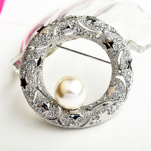 USTYLE Rose/White  Imitation Pearl Big Round Circle Brooches For Women With Wedding Jewelry 2024 - buy cheap