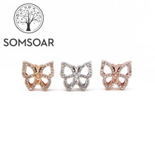 Somsoar-abalorios de mariposa de cristal para pulsera, joyería ahuecada, compatible con malla de cuero, brazalete de acero inoxidable, 10 unids/lote 2024 - compra barato