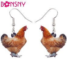 Bonsny Statement Acrylic Chicken Hen Earrings Big Long Dangle Drop Farm Fowl Animal Jewelry For Women Girls Teens Wholesale Gift 2024 - buy cheap