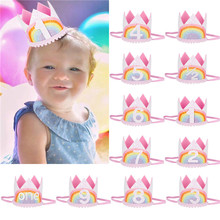 Chicinlife 1Pcs Rainbow Baby First Birthday Number Headband Crown Year Old Princess Hairband Baby Shower Party Decoration 2024 - buy cheap