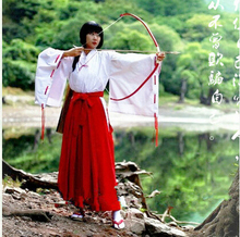 Inuyasha-kimono de Anime Kikyou, conjunto completo de kimono rojo 3 en 1 para fiesta de Halloween, Top, pantalones y cinturón 2024 - compra barato