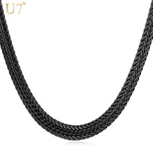 U7 Men Long Necklace Black Trendy  6MM 6 Size Unique Foxtail Chain Necklaces & Pendants Men Fashion Jewelry N561 2024 - buy cheap
