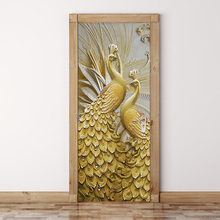 Papel tapiz 3D para decoración de Puerta del dormitorio de ancianos, murales de fotos de pavo real dorado en relieve clásico moderno, papel de pared para sala de estar, estudio 2024 - compra barato