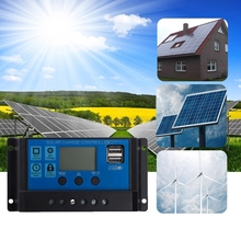 Painel solar pwm 10/20/30a usb duplo, controlador de bateria regulador de carga 12/24v, lcd, controles solares, drop shipping 2024 - compre barato