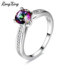 Rongxing mystic multicolorido birthstone anéis redondos para mulheres cor prata arco-íris zircão simples jóias presente rp0201 2024 - compre barato