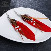 RoyalBeier Charming Tassel Dangle Earrings Colorful Feather Beads Trendy Jewelry Long Drop Earring For Women Wedding Party 2024 - buy cheap